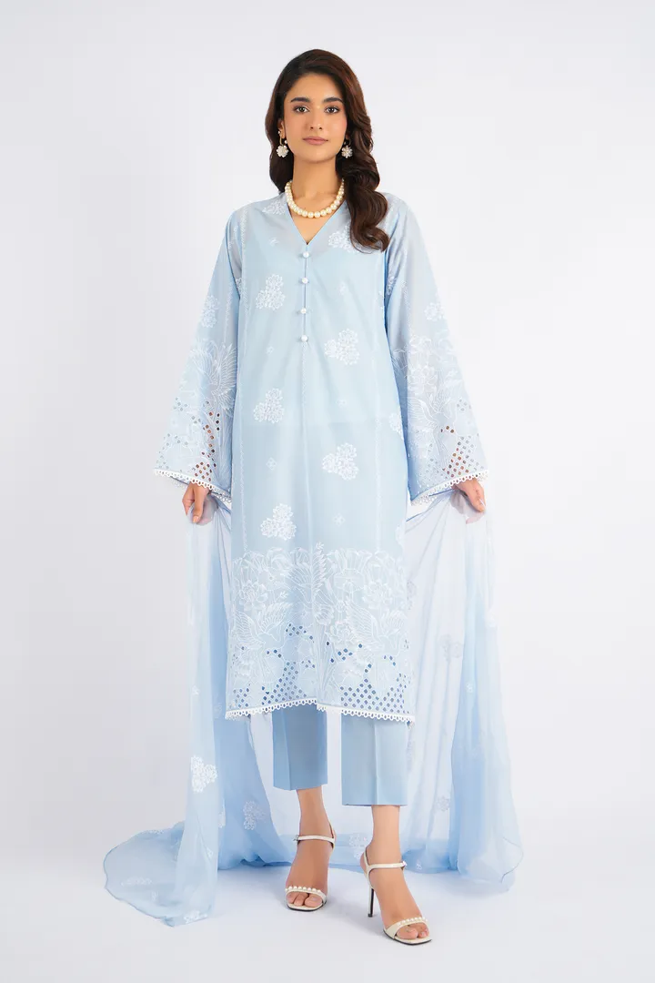 bareeze dress design RT827-Bareeze -Embroidered 3pc lawn dress with embroidered chiffon dup RiwajTan